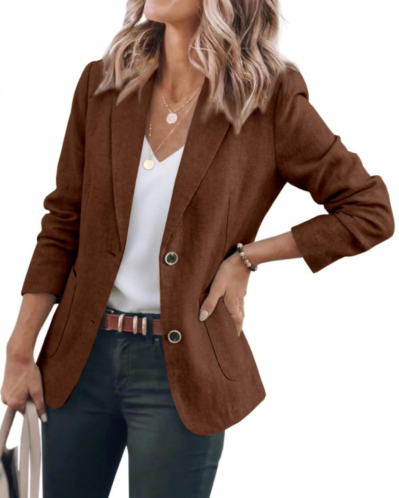 Cassidy Blazer en Lin Femme – Veste à Double Boutonnage avec Revers et Poches