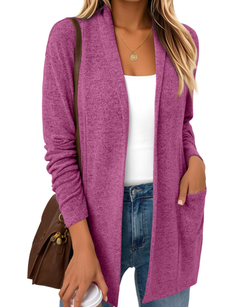 Vivian Cardigan Femme – Gilet Long Ouvert en Maille Douce avec Poches