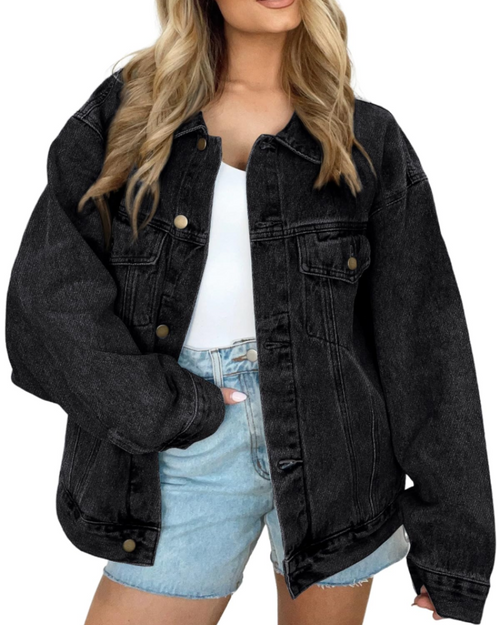 Blair Veste en Jean Femme – Veste Oversize Effet Usé avec Poches Style Boyfriend