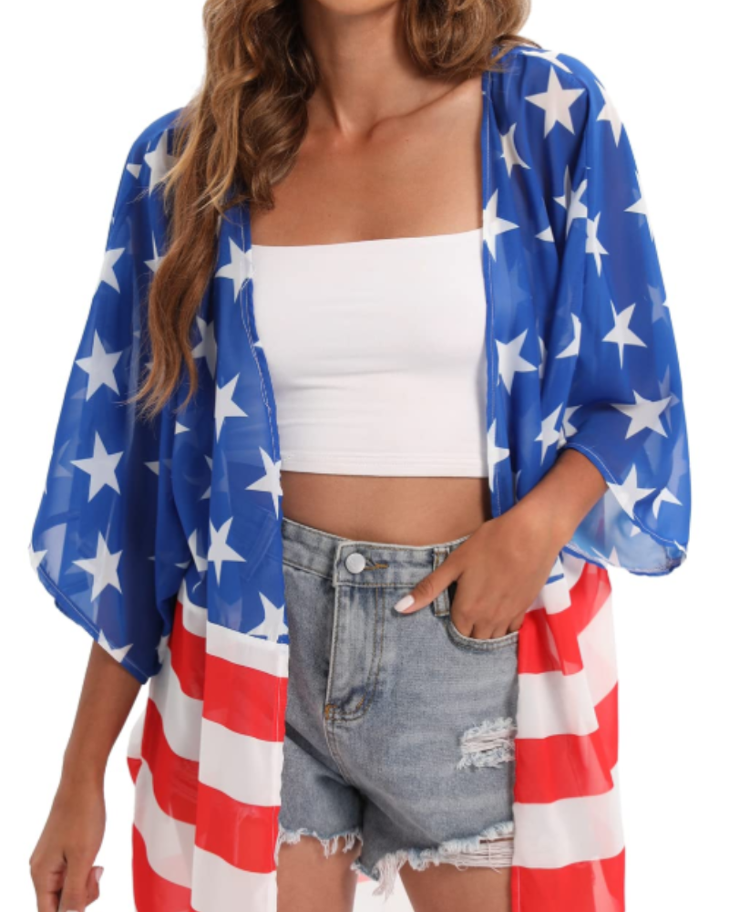 Scarlett Kimono de Plage Femme – Kimono Léger Imprimé Drapeau avec Coupe Fluide