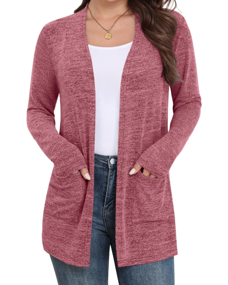 Naomi Cardigan Femme – Gilet Ouvert en Maille Douce avec Poches & Manches Longues