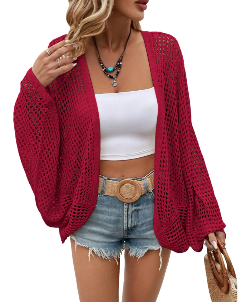 Zoey Cardigan Femme – Gilet Léger en Maille Ouverte à Manches Chauve-Souris