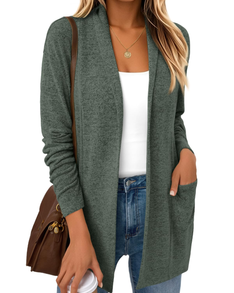 Vivian Cardigan Femme – Gilet Long Ouvert en Maille Douce avec Poches