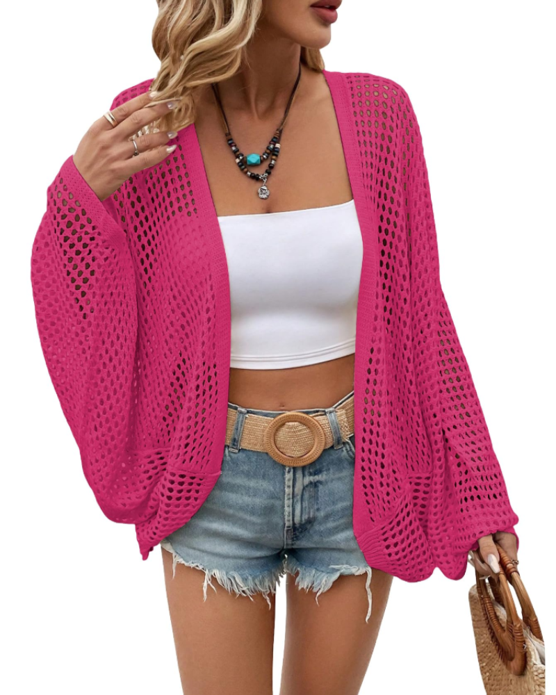 Zoey Cardigan Femme – Gilet Léger en Maille Ouverte à Manches Chauve-Souris