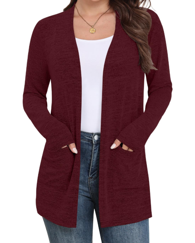 Naomi Cardigan Femme – Gilet Ouvert en Maille Douce avec Poches & Manches Longues
