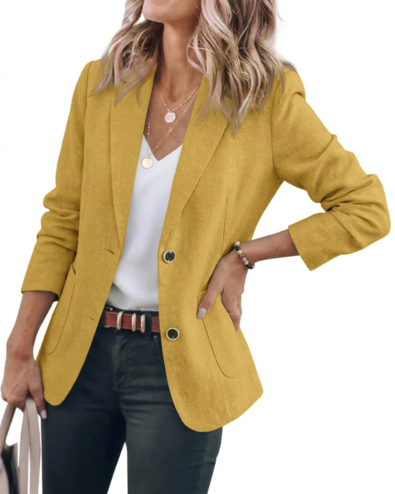 Cassidy Blazer en Lin Femme – Veste à Double Boutonnage avec Revers et Poches