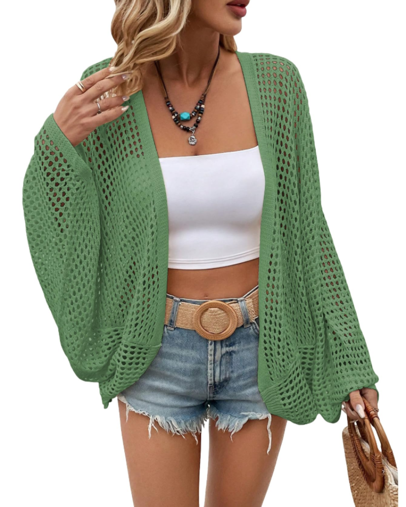 Zoey Cardigan Femme – Gilet Léger en Maille Ouverte à Manches Chauve-Souris