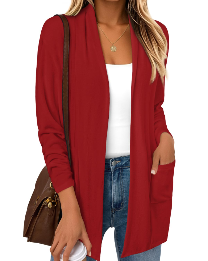Vivian Cardigan Femme – Gilet Long Ouvert en Maille Douce avec Poches