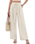 Paige Pantalon Palazzo Femme – Taille Haute Élastique avec Cordon et Poches Ample