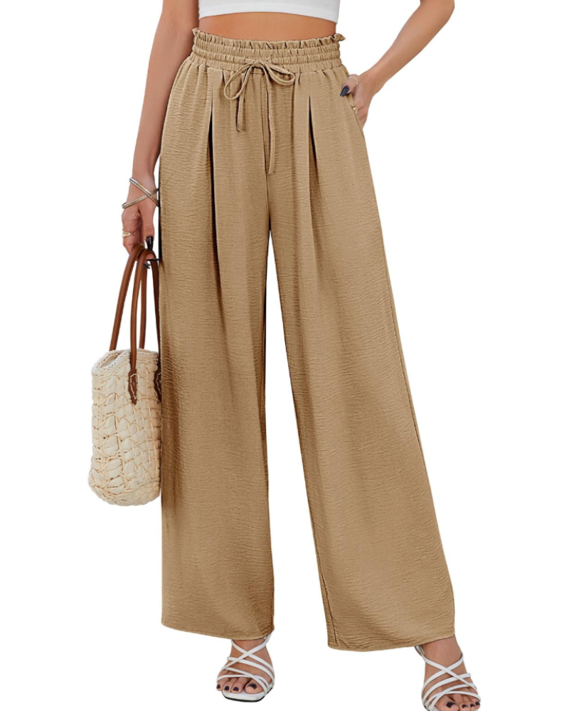 Paige Pantalon Palazzo Femme – Taille Haute Élastique avec Cordon et Poches Ample