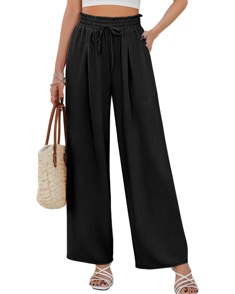 Paige Pantalon Palazzo Femme – Taille Haute Élastique avec Cordon et Poches Ample
