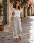 Megan Pantalón para Mujer – Pantalón Informal de Rayas con Bolsillos Laterales y Ajuste Cómodo