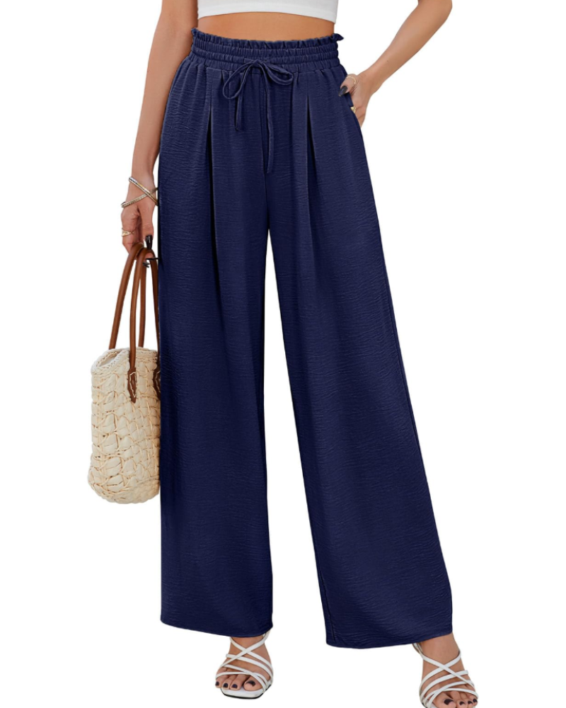 Paige Pantalon Palazzo Femme – Taille Haute Élastique avec Cordon et Poches Ample