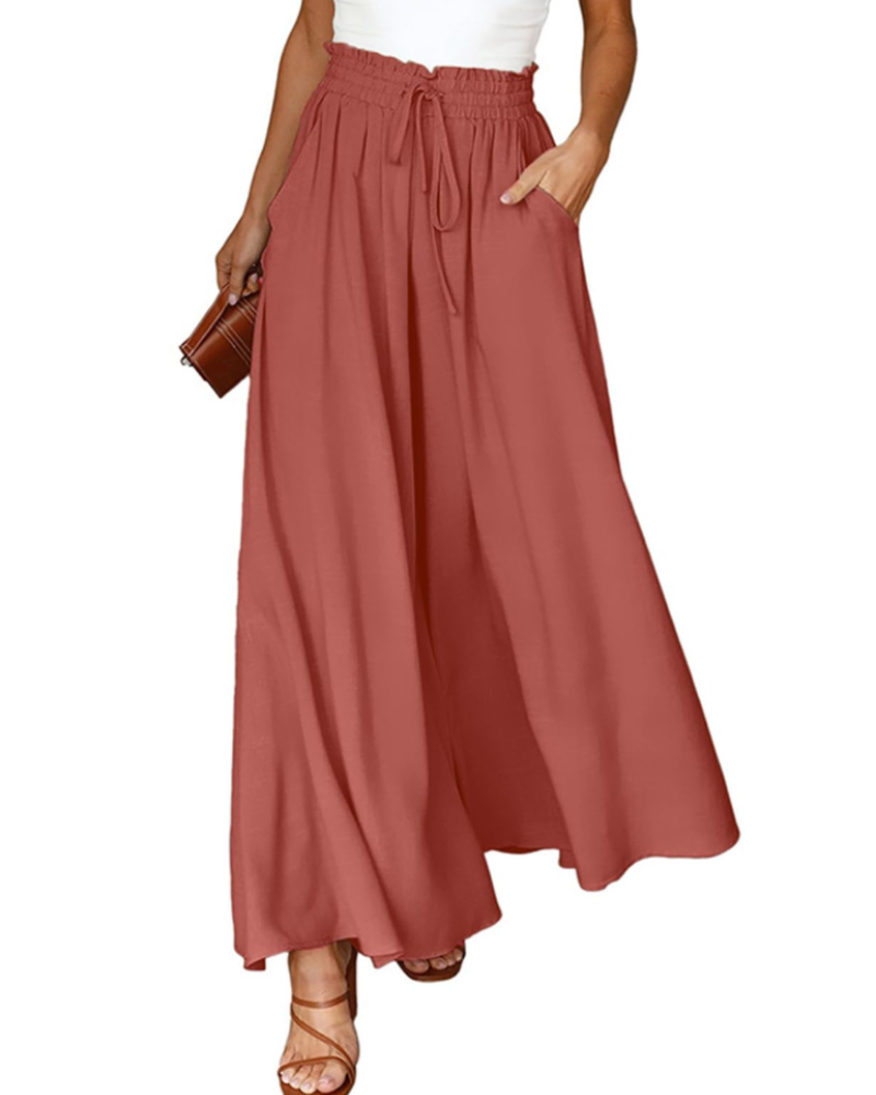 Brooke Pantalon Palazzo Femme – Taille Haute à Cordon avec Poches Coupe Fluide
