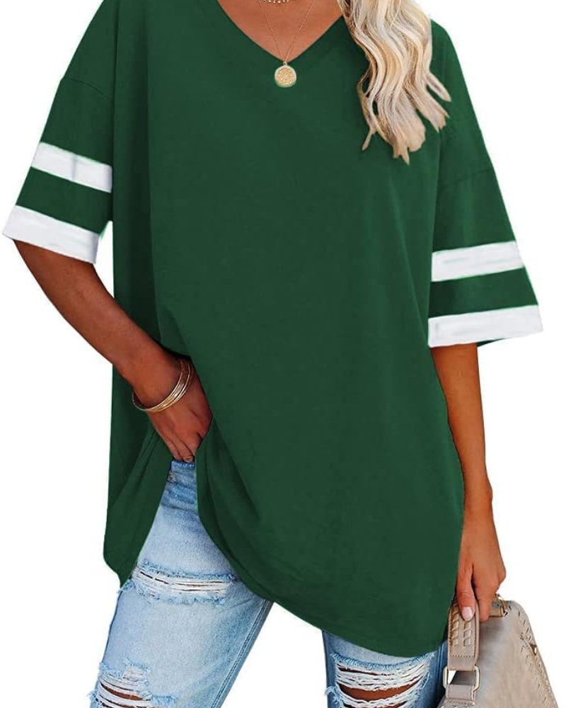 Aspen T-Shirt Oversize Femme – Haut Col V Demi-Manches en Coton Mélangé Coupe Ample
