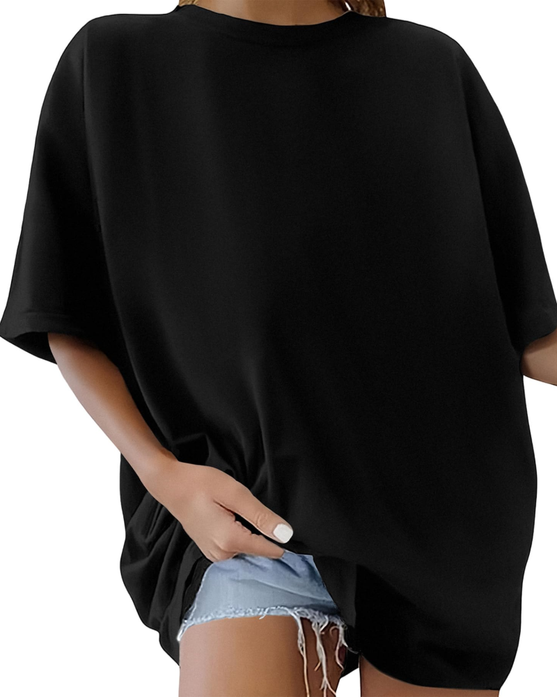 Skylar T-Shirt Oversize Femme – Haut 100 % Coton Col Rond à Manches Courtes Uni