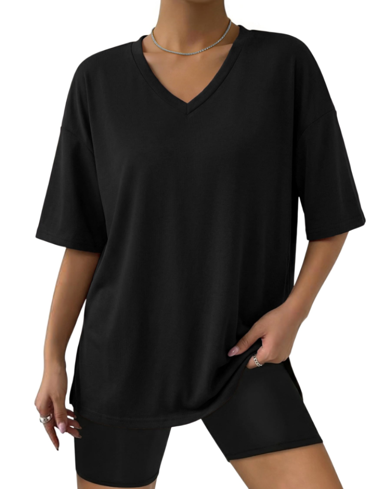 Marley T-Shirt Oversize Femme – Haut Col Rond à Fentes Latérales Coupe Ample Confortable