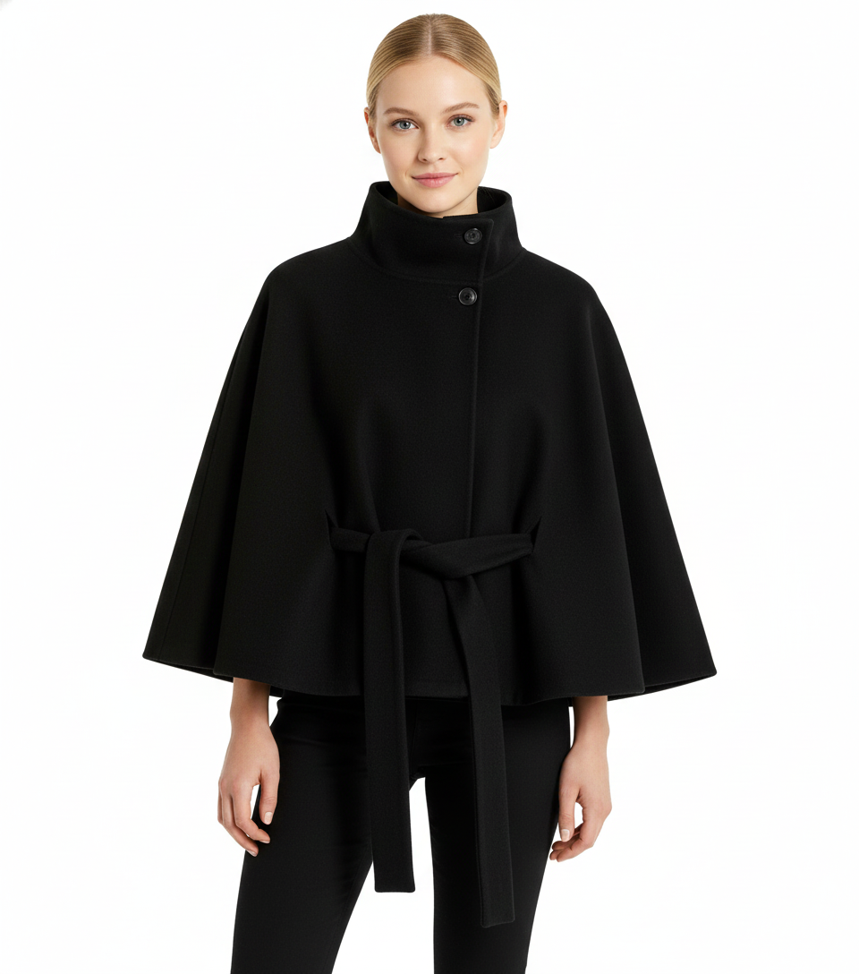 Adeline Manteau Femme en Laine – Manteau Long avec Col Montant, Ceinture Amovible et Coupe Élégante