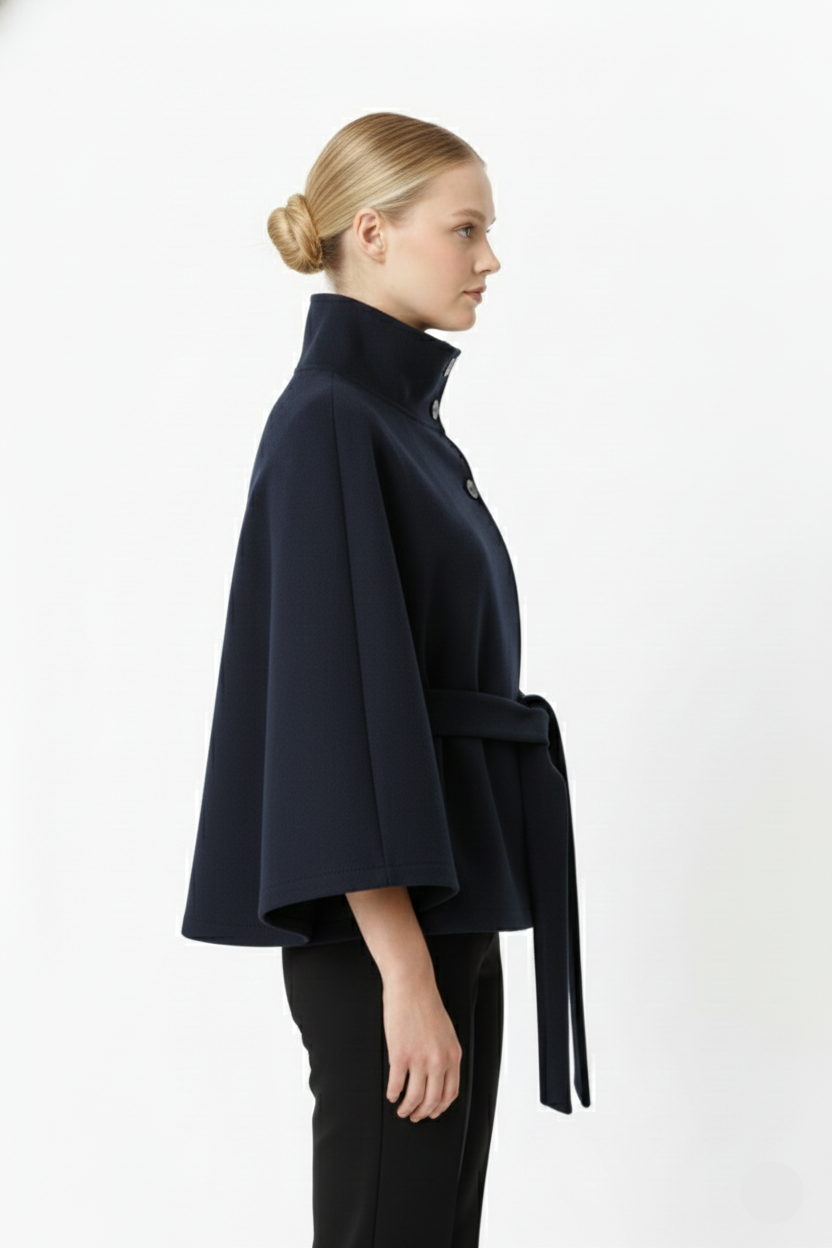 Adeline Manteau Femme en Laine – Manteau Long avec Col Montant, Ceinture Amovible et Coupe Élégante