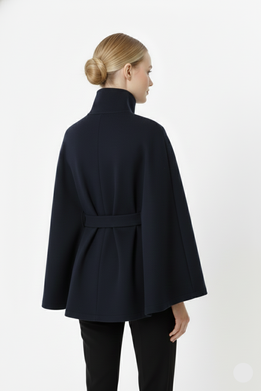Adeline Manteau Femme en Laine – Manteau Long avec Col Montant, Ceinture Amovible et Coupe Élégante