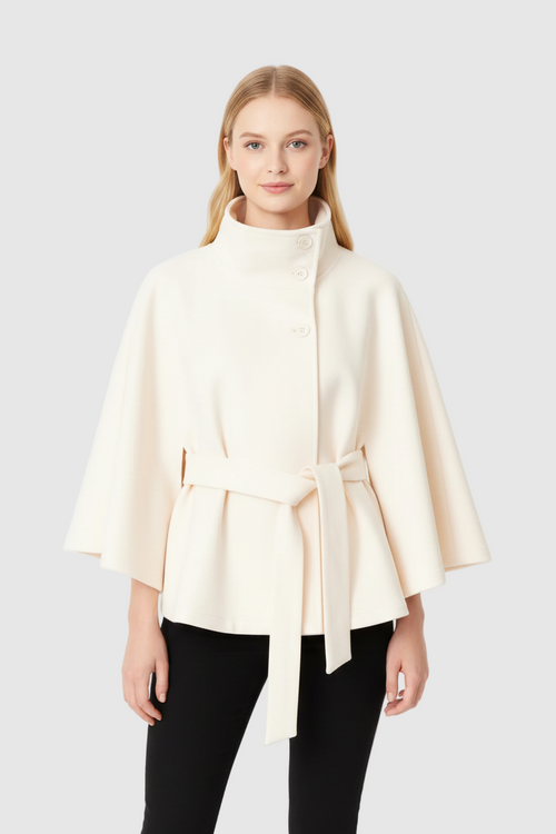 Adeline Manteau Femme en Laine – Manteau Long avec Col Montant, Ceinture Amovible et Coupe Élégante