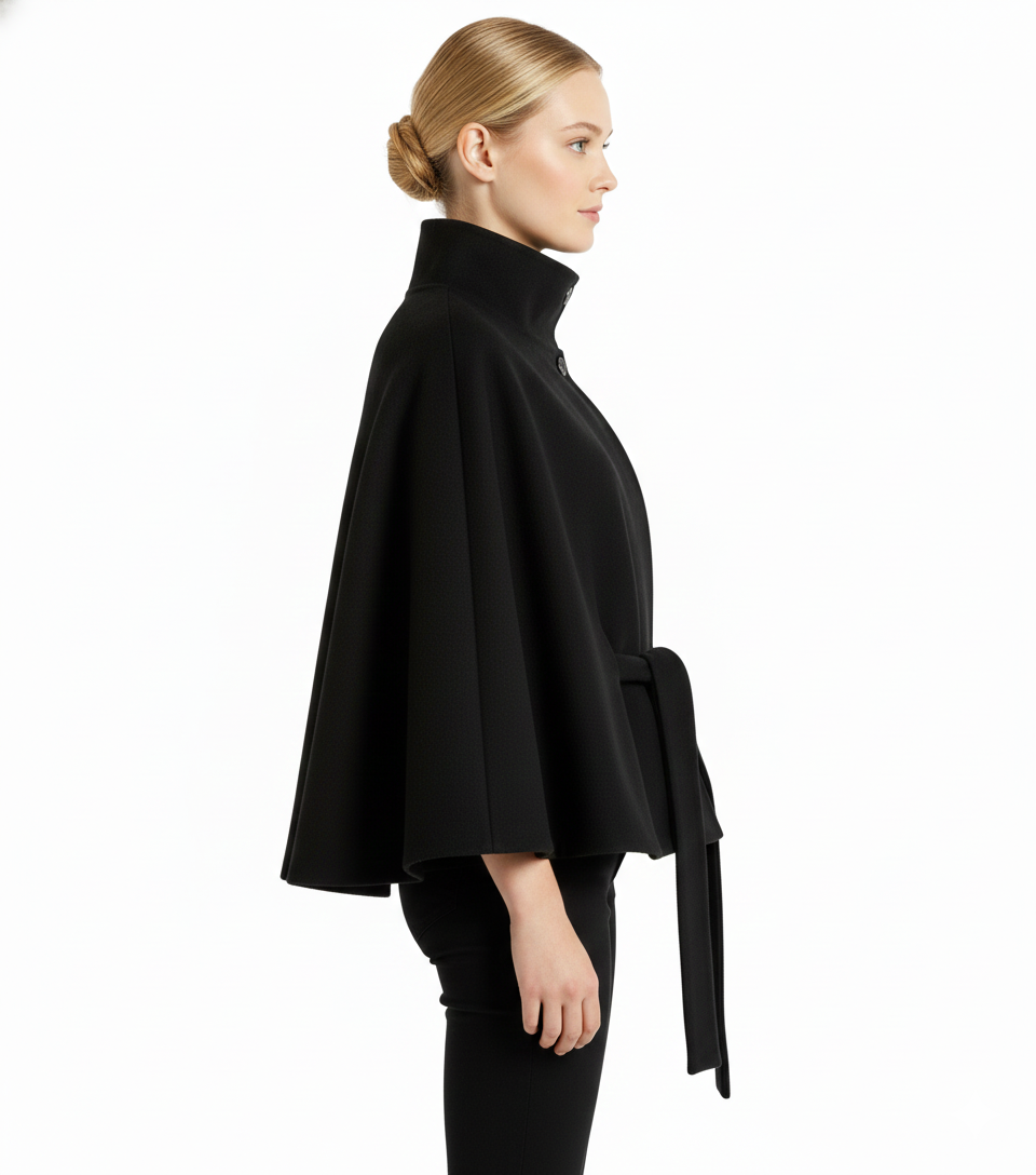 Adeline Manteau Femme en Laine – Manteau Long avec Col Montant, Ceinture Amovible et Coupe Élégante