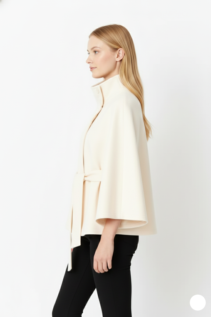 Adeline Manteau Femme en Laine – Manteau Long avec Col Montant, Ceinture Amovible et Coupe Élégante