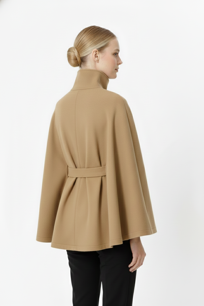 Adeline Manteau Femme en Laine – Manteau Long avec Col Montant, Ceinture Amovible et Coupe Élégante