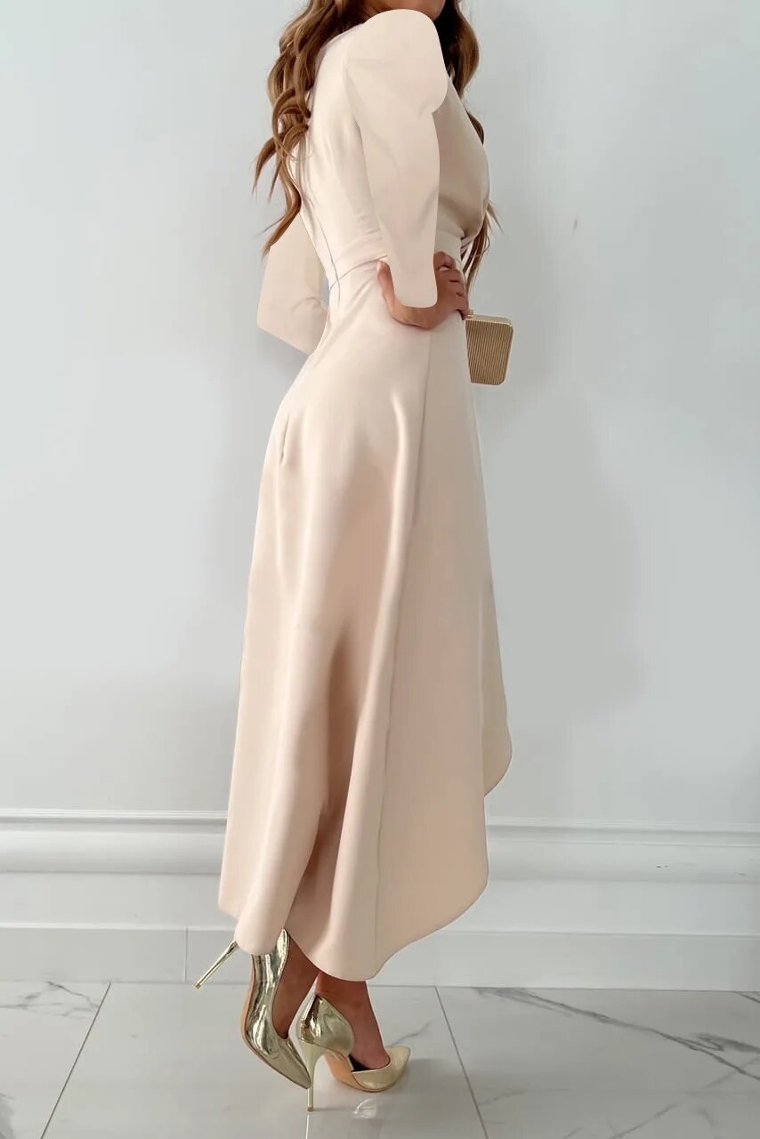 Juliette Robe Longue Femme – Robe Élégante à Col V, Manches Longues & Coupe Féminine Chic