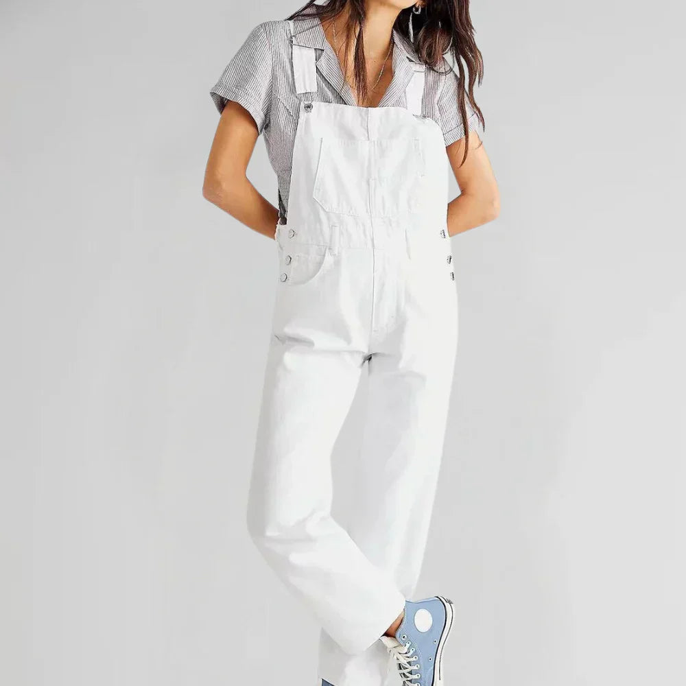 Nolwenn Combinaison en Jean Femme – Combinaison Denim Élégante avec Coupe Cintrée et Fermeture Boutonnée