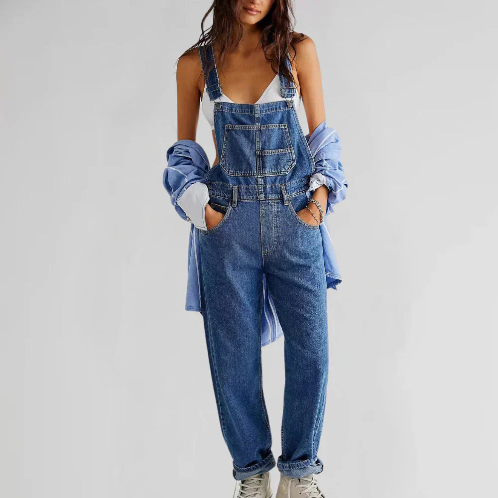 Nolwenn Combinaison en Jean Femme – Combinaison Denim Élégante avec Coupe Cintrée et Fermeture Boutonnée