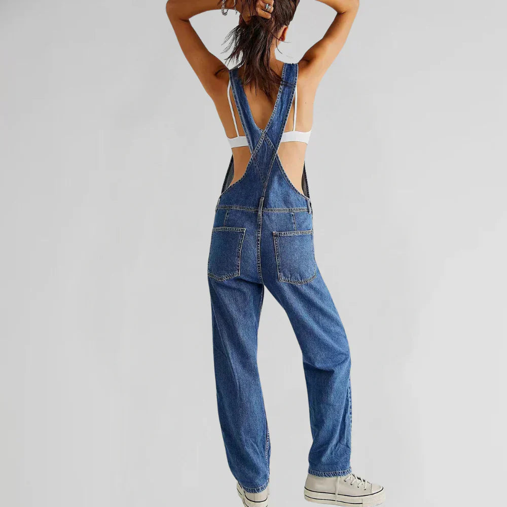 Nolwenn Women's Denim Jumpsuit – Stylish Denim Jumpsuit with Fitted Cut and Button Closure