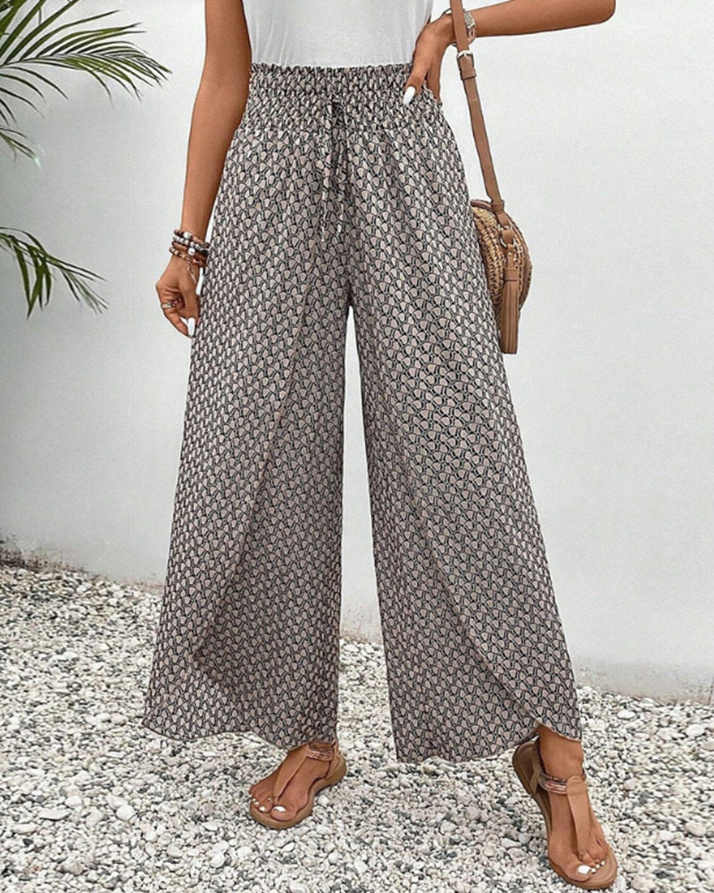 Ashley Pantalon Large Femme – Taille Haute Élégante avec Coupe Fluide et Imprimé Chic