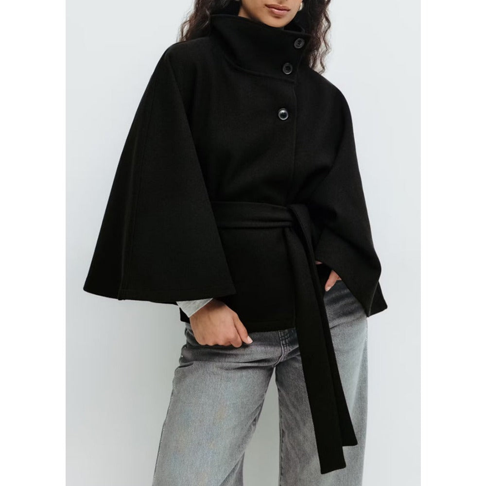 Olivia Manteau Cape Femme – Cape Élégante avec Col Haut et Ceinture Ajustable pour l'Hiver