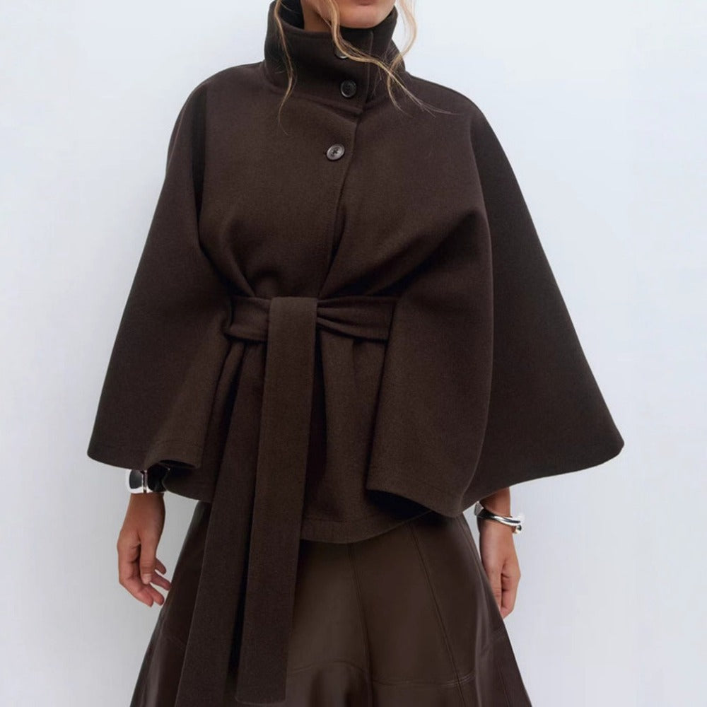 Olivia Manteau Cape Femme – Cape Élégante avec Col Haut et Ceinture Ajustable pour l'Hiver