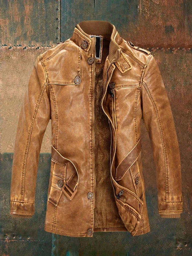 Damien Veste Homme en Cuir Vintage – Blouson Rétro avec Doublure Chaude & Fermeture Zippée