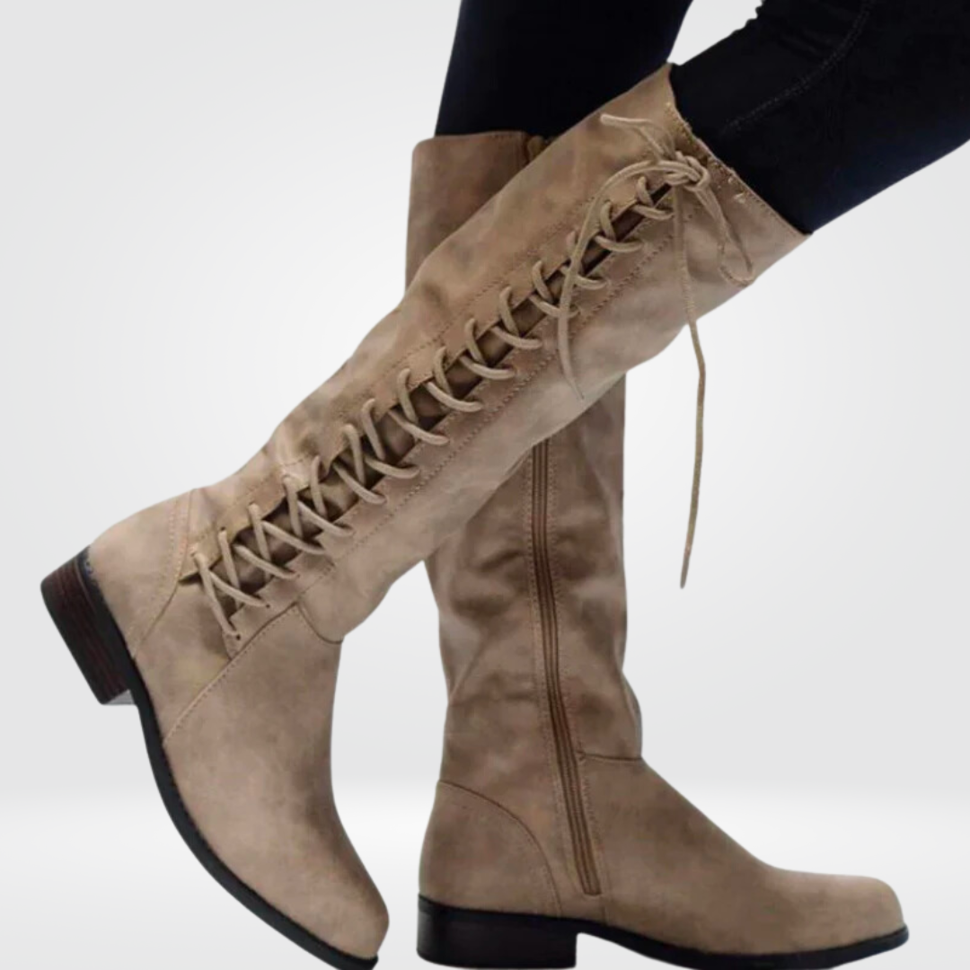 Karen Bottes Hautes Femme en Cuir – Bottes Lacées Élégantes avec Doublure Chaude & Semelle Antidérapante