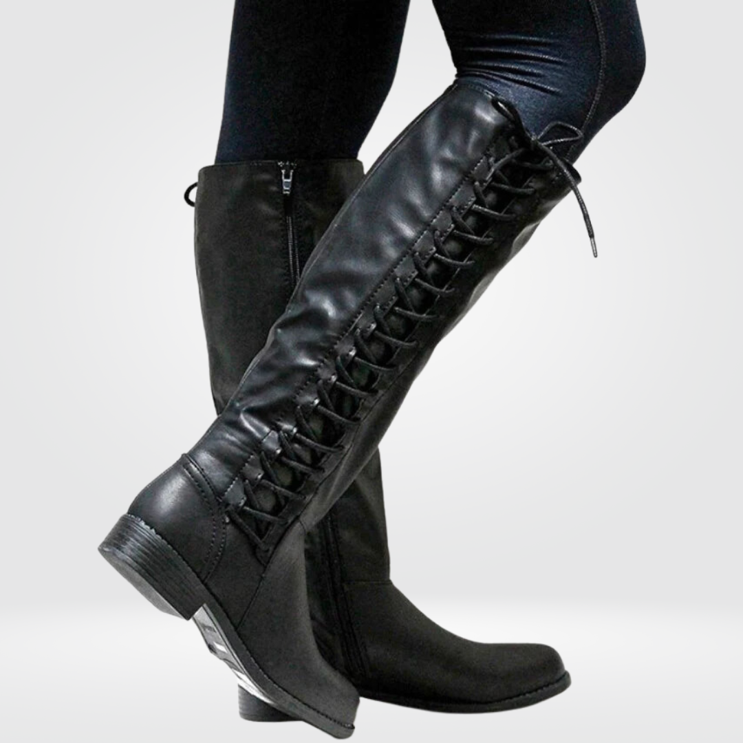 Karen Bottes Hautes Femme en Cuir – Bottes Lacées Élégantes avec Doublure Chaude & Semelle Antidérapante