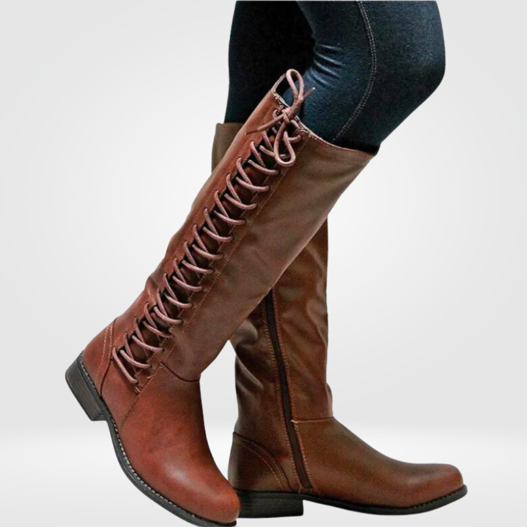 Karen Bottes Hautes Femme en Cuir – Bottes Lacées Élégantes avec Doublure Chaude & Semelle Antidérapante