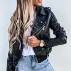 Rosalind Veste Femme en Cuir – Veste Élégante avec Col Montant, Ceinture et Cuir Premium
