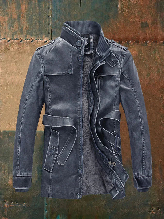 Damien Veste Homme en Cuir Vintage – Blouson Rétro avec Doublure Chaude & Fermeture Zippée
