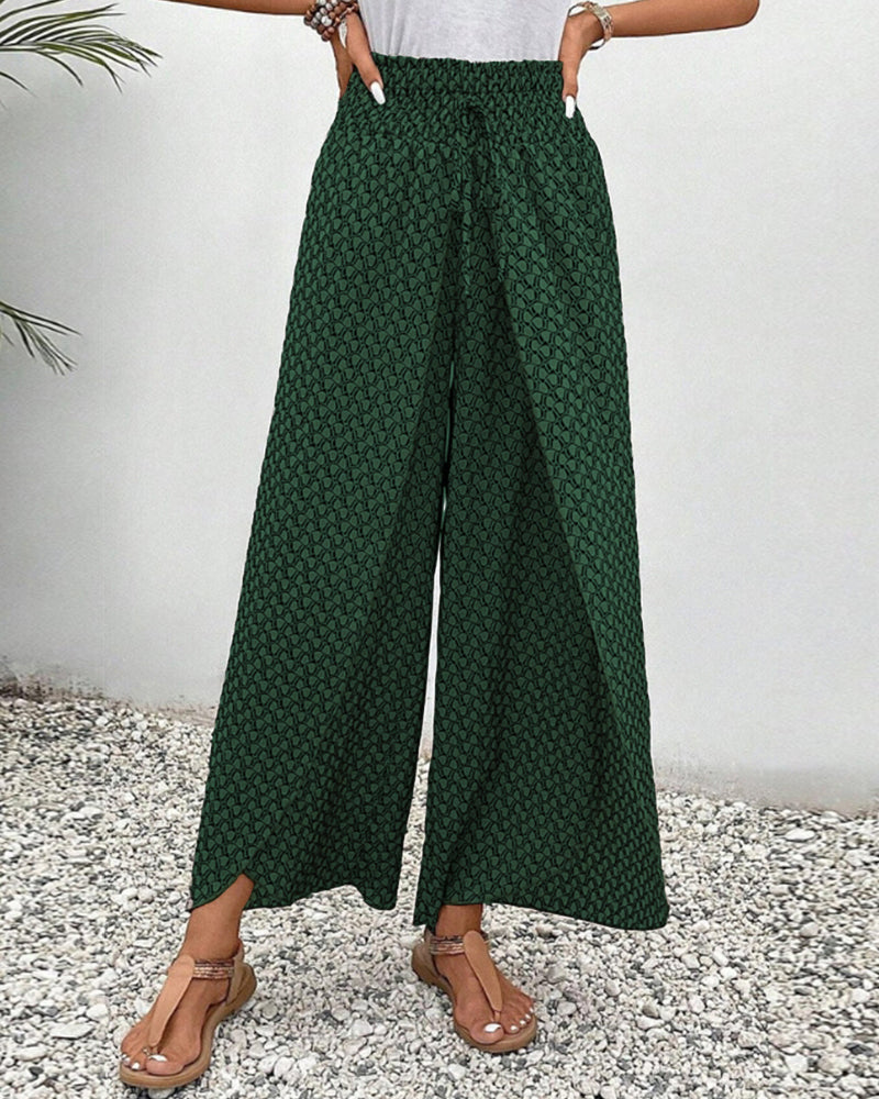 Ashley Pantalon Large Femme – Taille Haute Élégante avec Coupe Fluide et Imprimé Chic