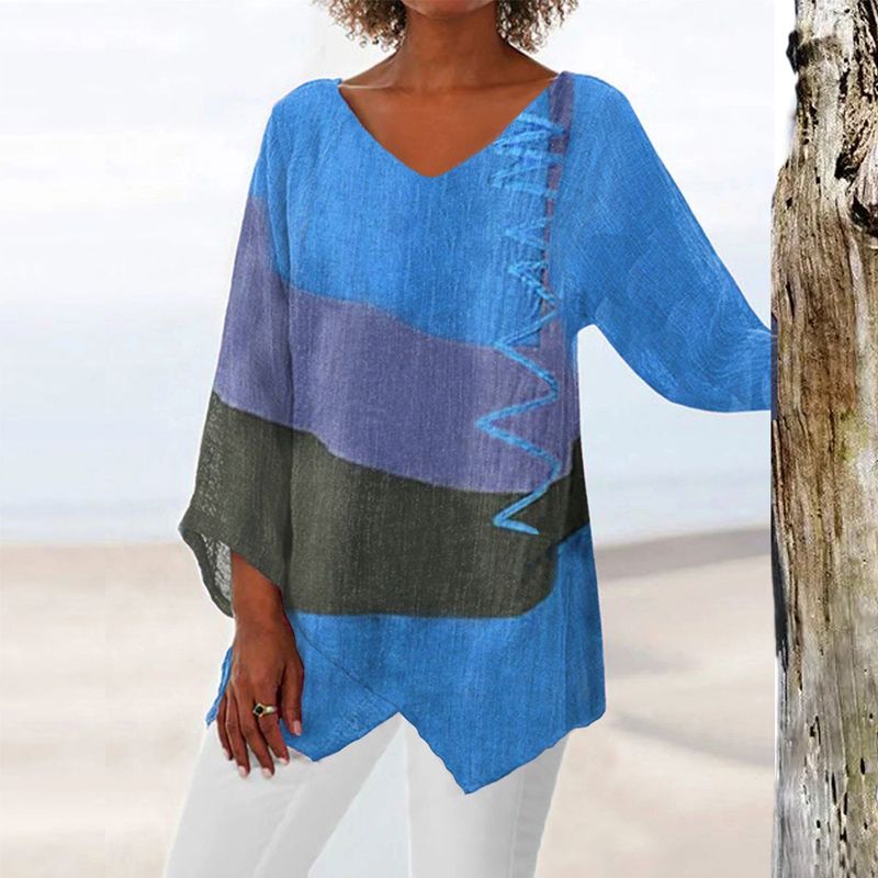 Anaïs Top Femme – Haut Bicolore à Col V, Coupe Élégante & Tissu Léger Confortable