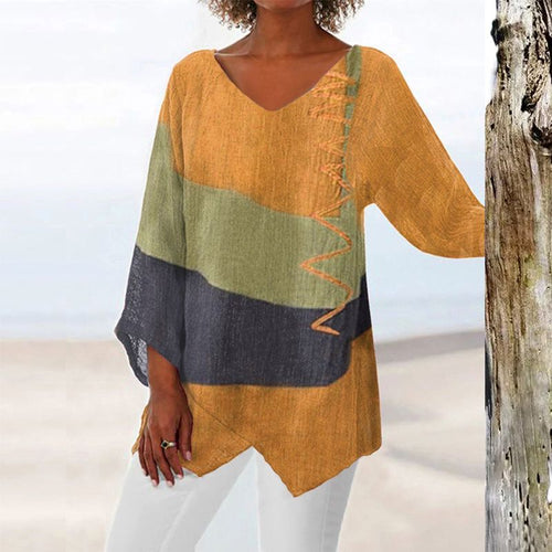Anaïs Women's Top – Two-Tone V-Neck Top, Elegant Cut & Lightweight Comfortable Fabric