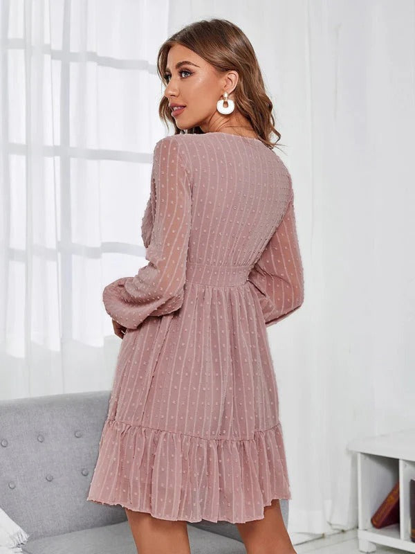 Aurélie Robe Femme à Pois – Robe Fit & Flare Fluide à Manches Longues et Coupe Élégante