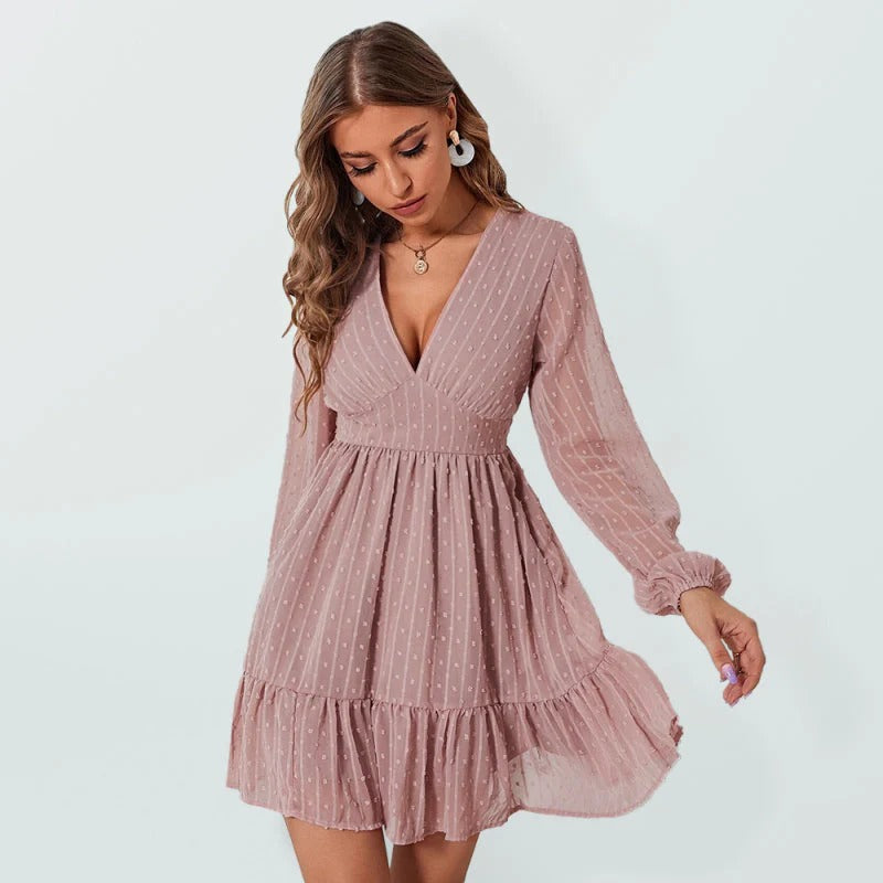 Aurélie Robe Femme à Pois – Robe Fit & Flare Fluide à Manches Longues et Coupe Élégante