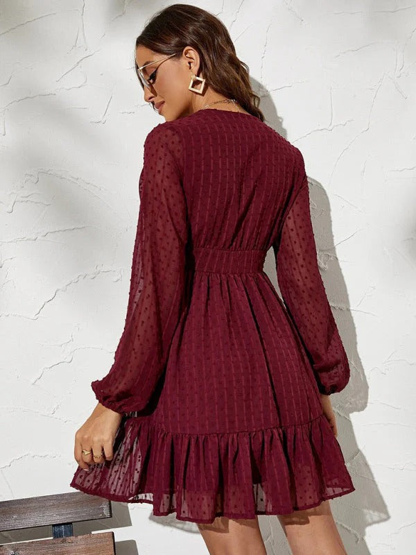 Aurélie Robe Femme à Pois – Robe Fit & Flare Fluide à Manches Longues et Coupe Élégante