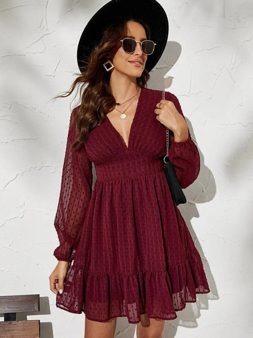 Aurélie Polka Dot Women's Dress – Flowy Long Sleeve Fit & Flare Dress with Elegant Cut