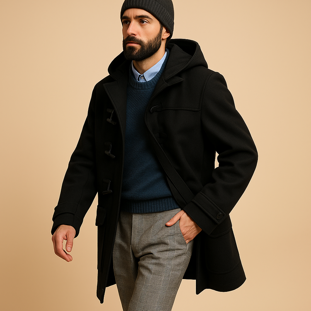 Dorian Manteau Long Homme – Manteau Élégant avec Coupe Allongée, Fermeture Frontale et Poches Pratiques