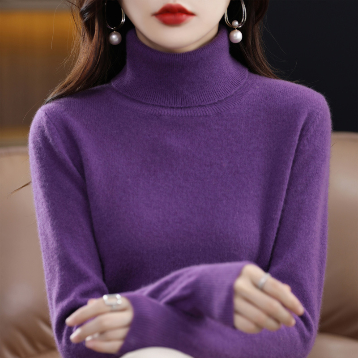 Olivia Pull Col Roulé Femme en Cachemire – Pull 100 % Cachemire Premium Doux et Élégant